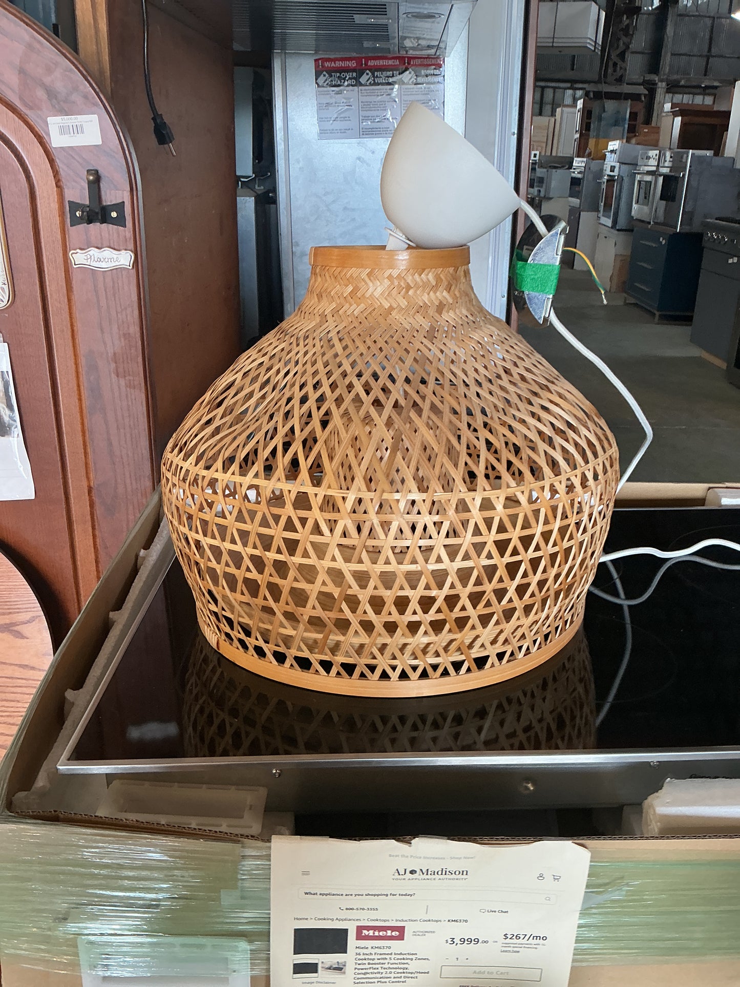 Ceiling light, pendant, bamboo weave, 18", TRP