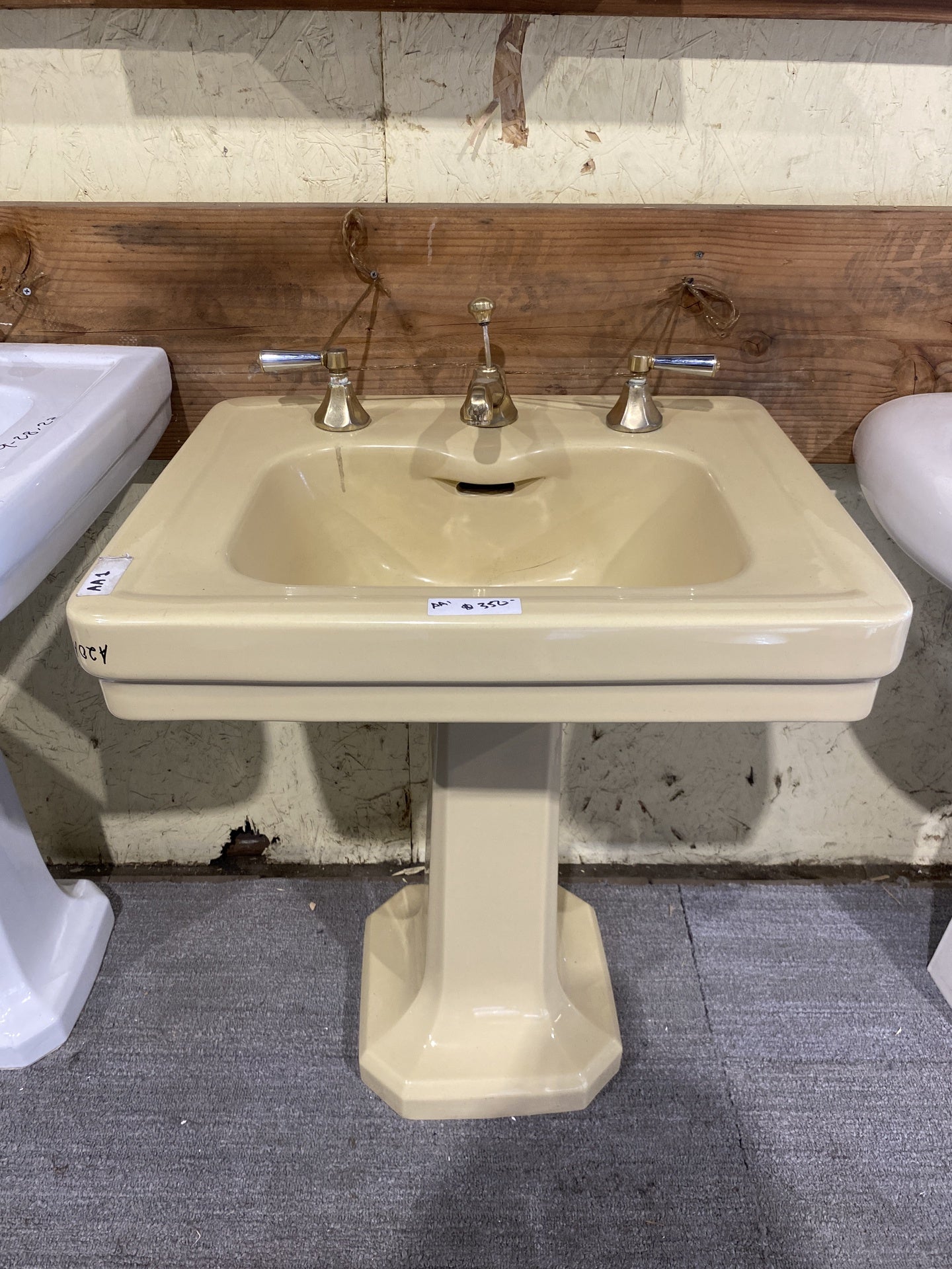 Vintage Pedestal Sink Yellow AA1