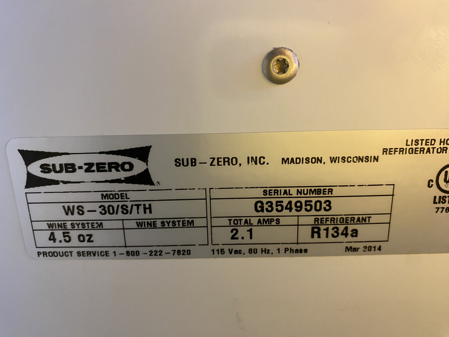 Subzero Wine Refrigerator CE7