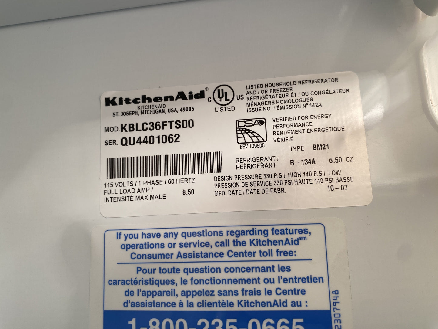 Kitchen Aid Refrigerator TRP