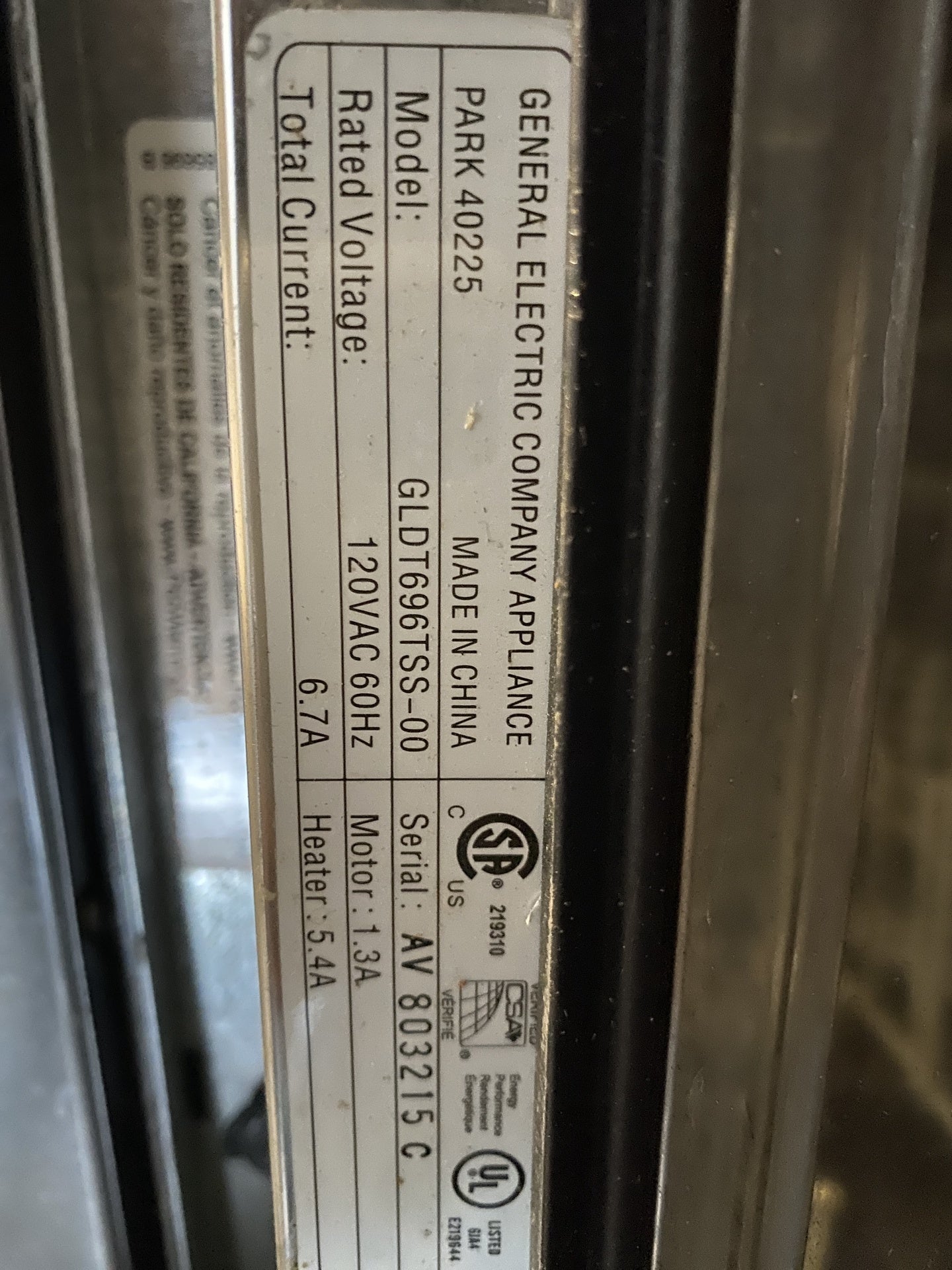 General Electric Dishwasher TRP