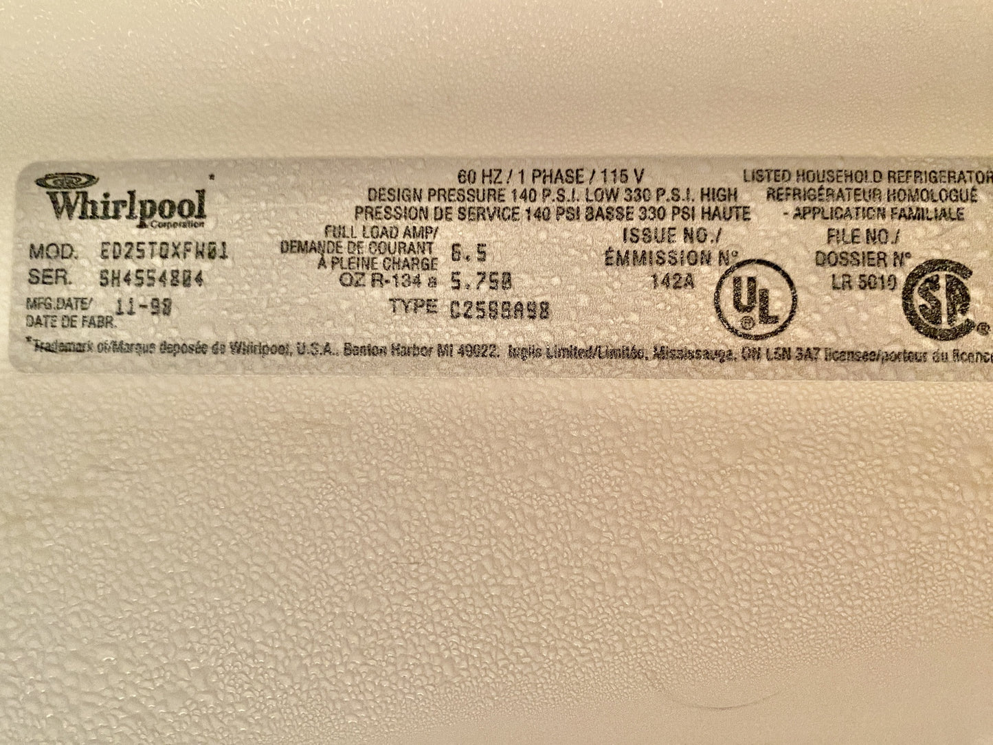 Whirlpool Refrigerator White TRP