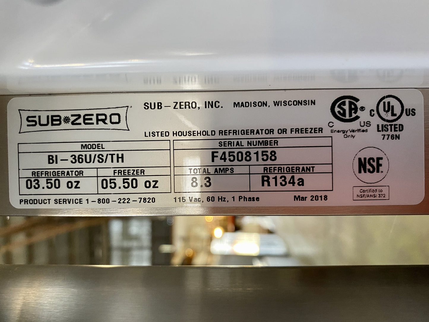 Subzero Refrigerator Freezer TRP