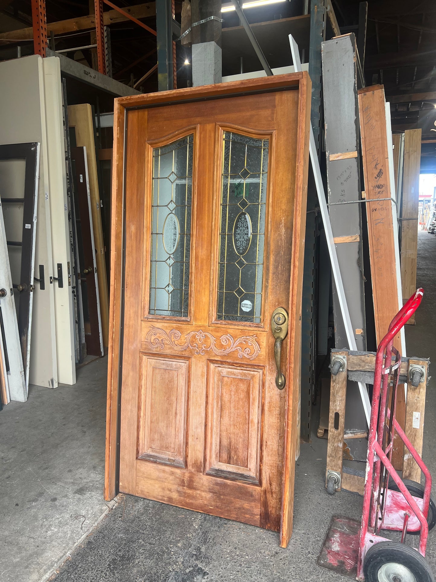 Wood exterior entry door leaded glass with frame Oakland