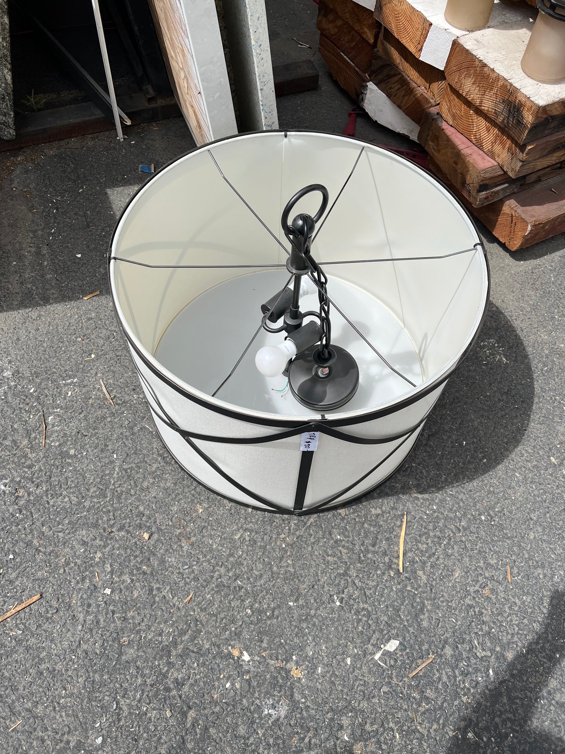 Pendant drum light black X frame hanging chain