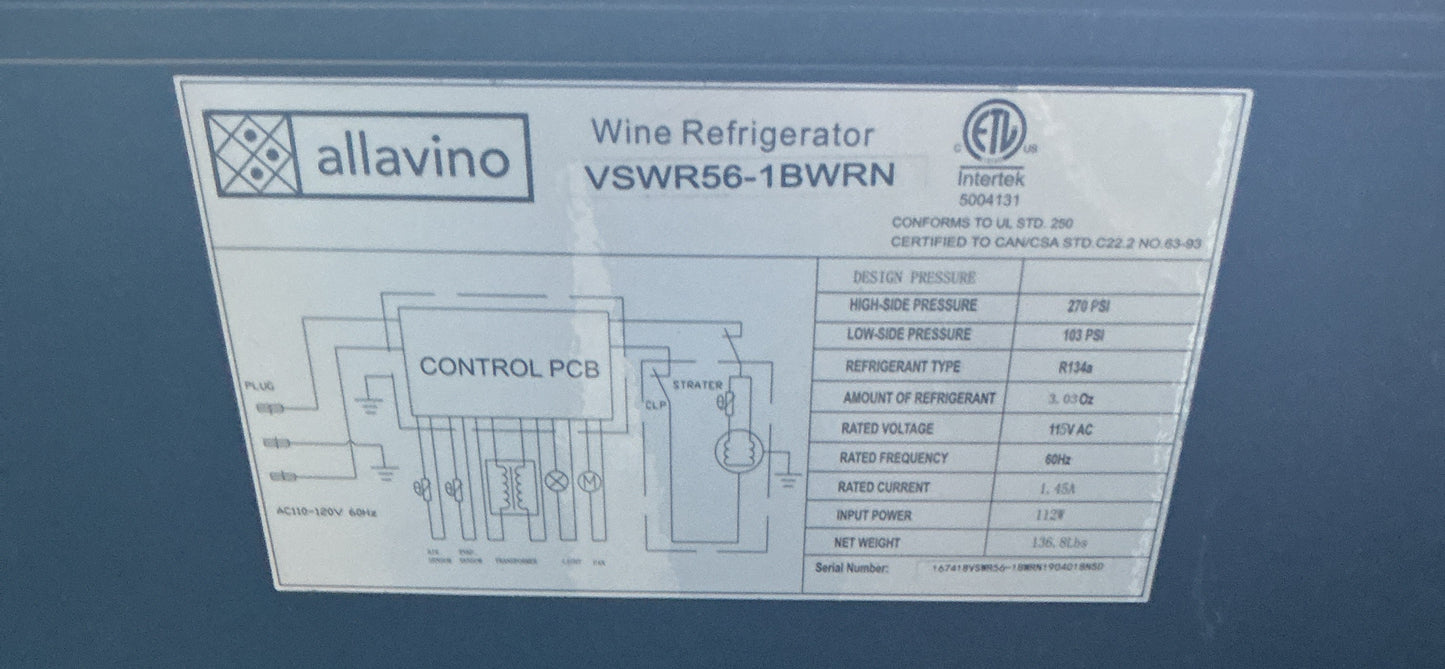 Wine Refrigerator, Allavino, CM9