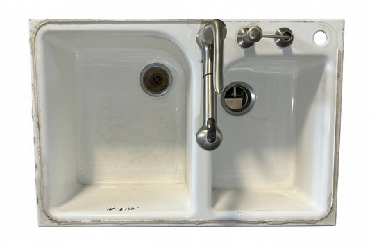 Kitchen Sink Double Cast Iron, White with faucet TRP