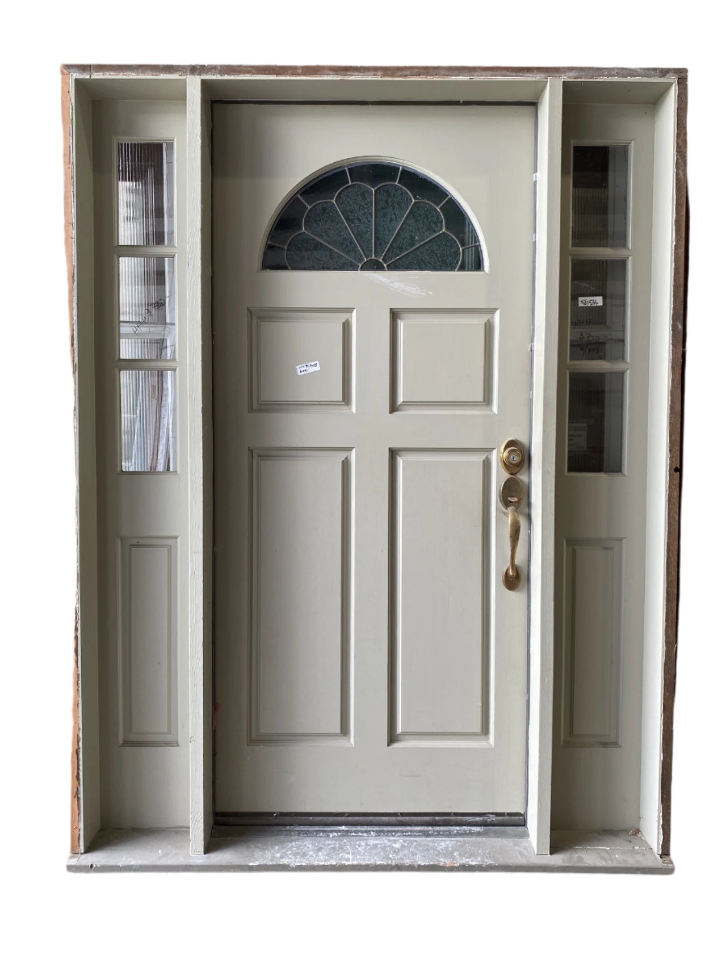 Gray Paneled Front Door with Sidelights HHH