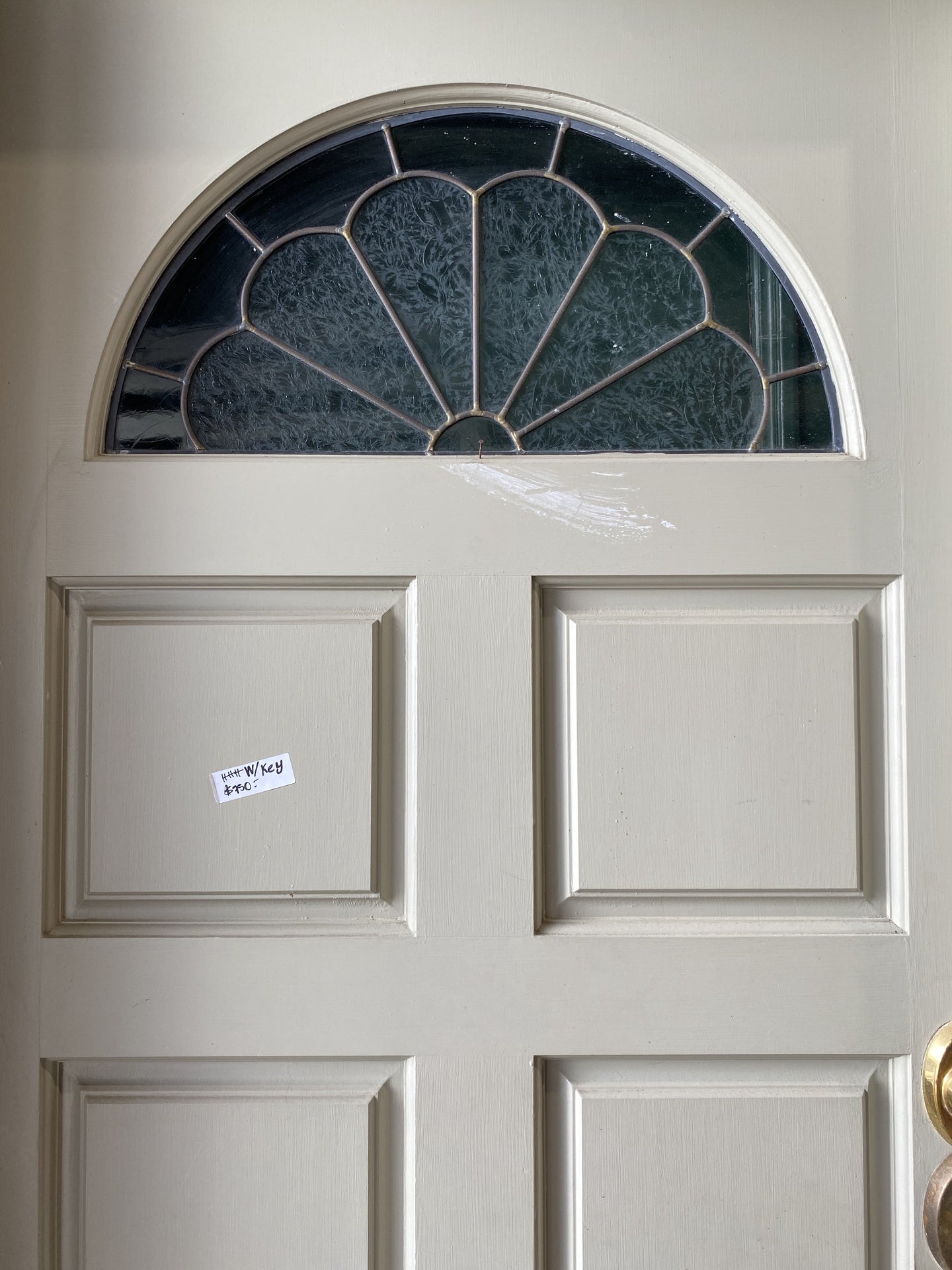 Gray Paneled Front Door with Sidelights HHH