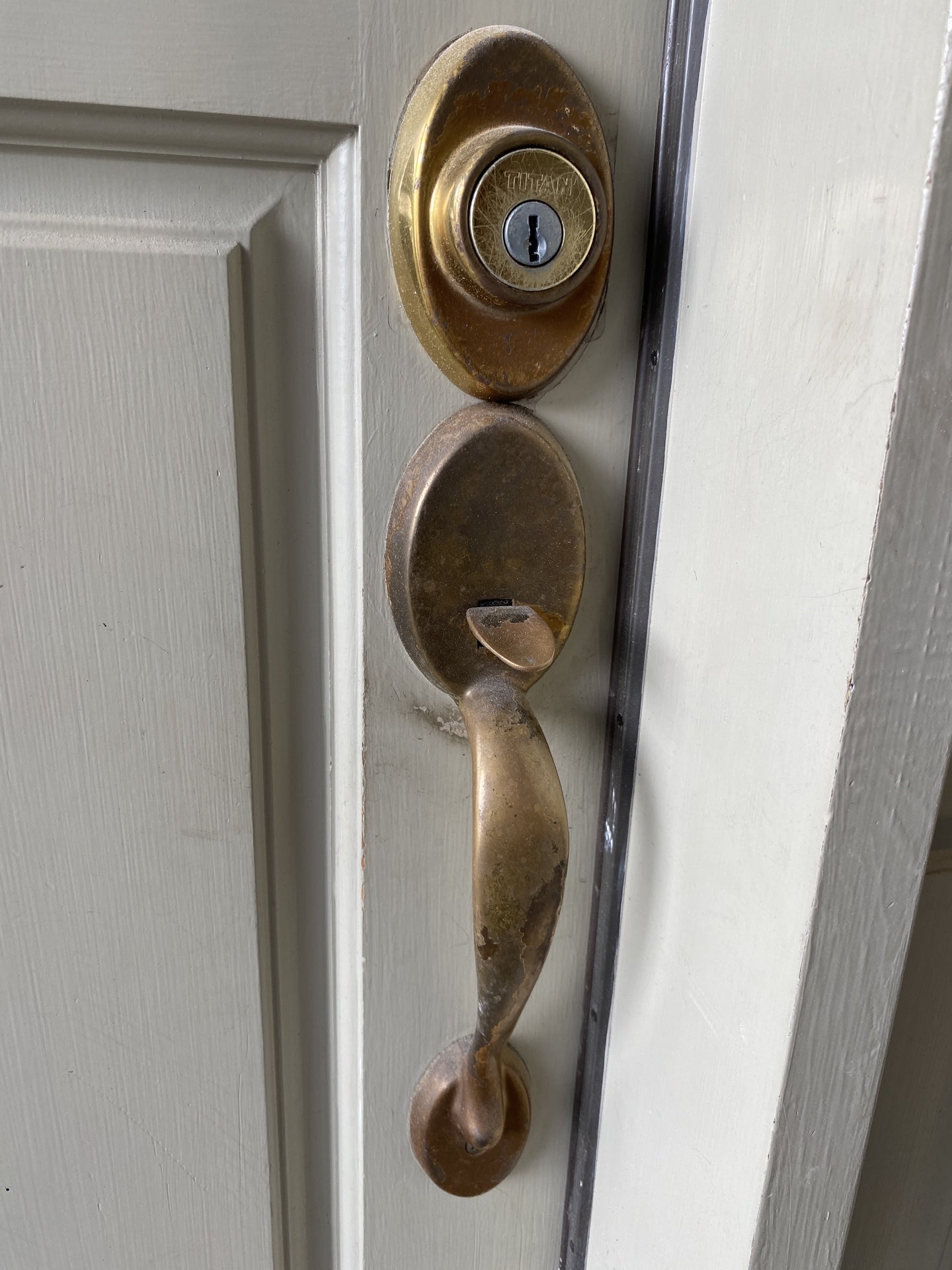 Gray Paneled Front Door with Sidelights HHH