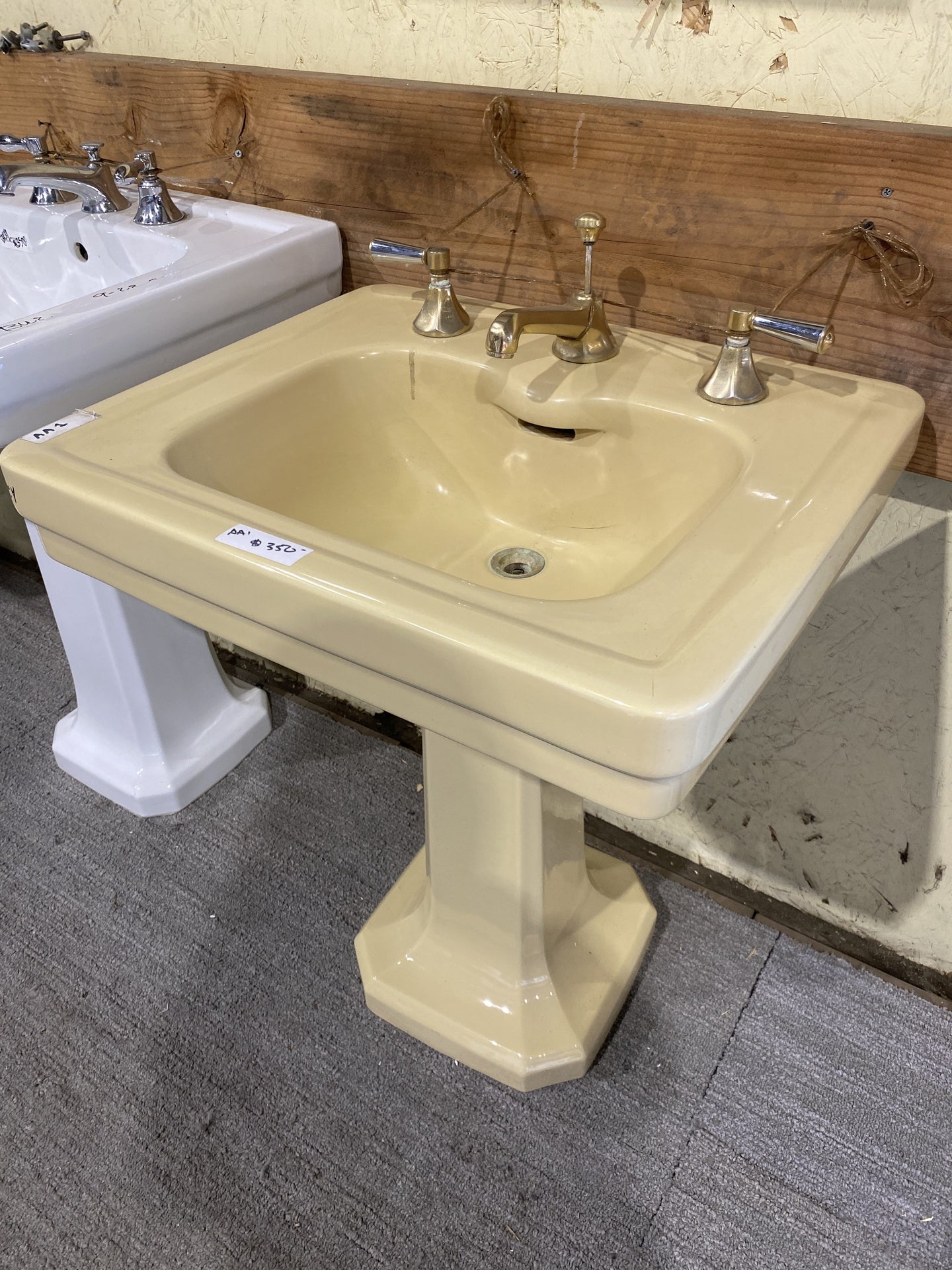 Vintage Pedestal Sink Yellow AA1