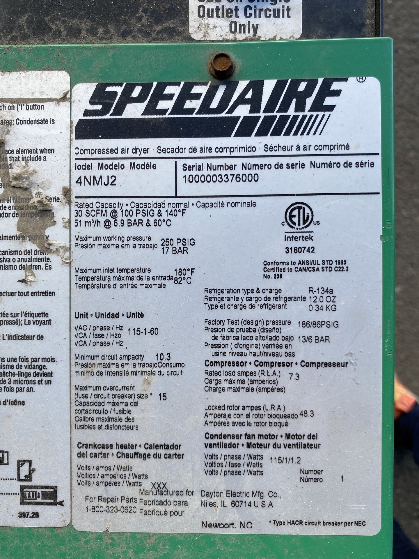 Speedaire Compressed Air Dryer BV5