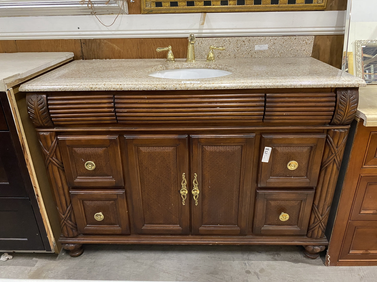 Carved Wooden Bathroom Vanity BS1