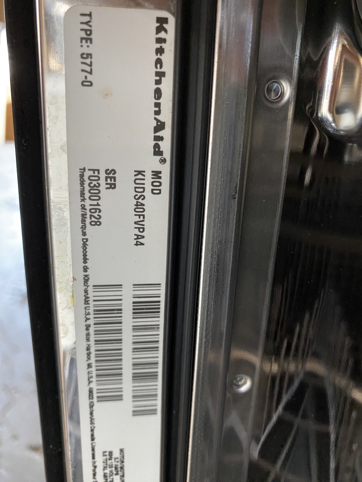 Kitchen Aid Dishwasher BK5