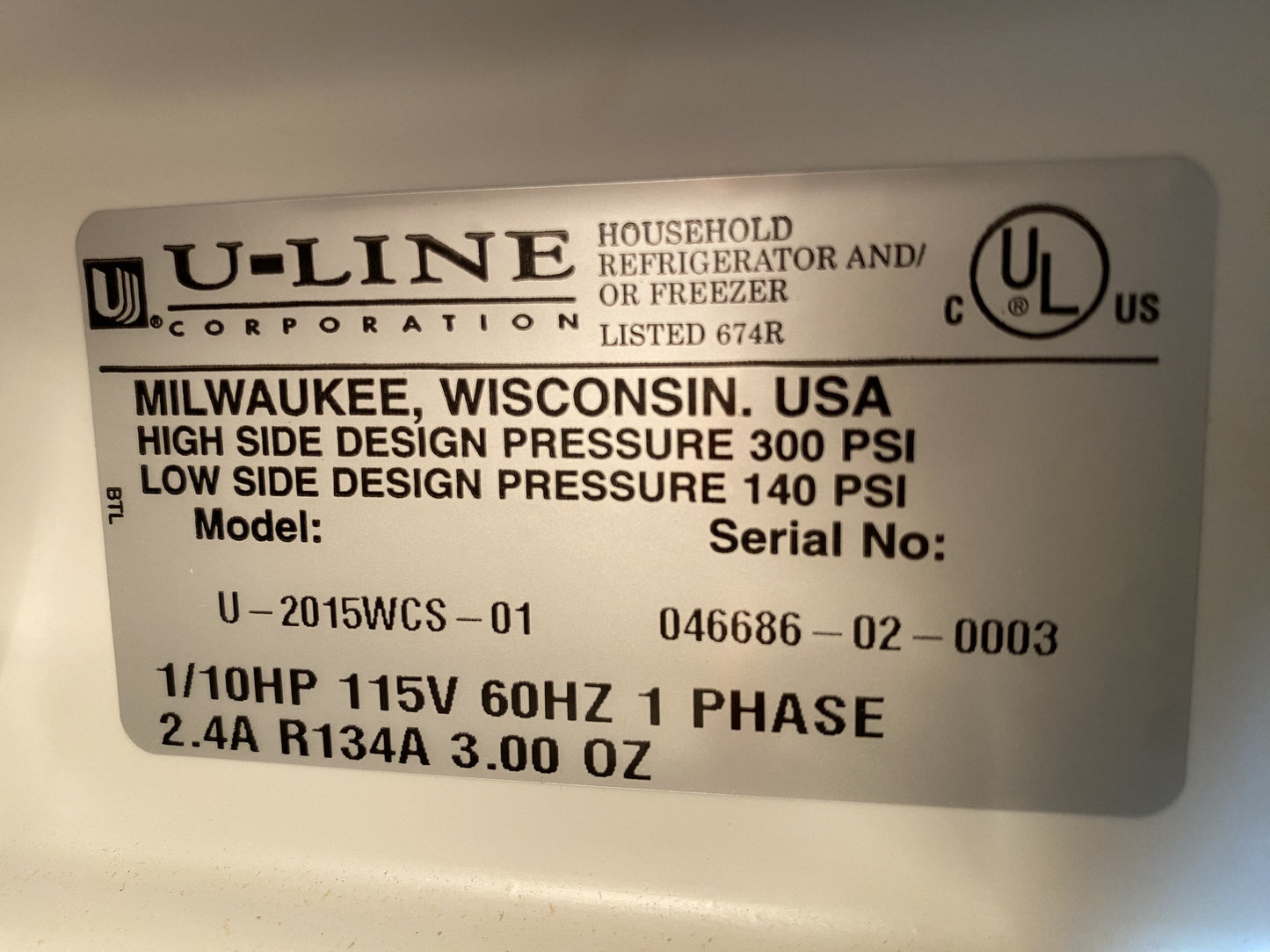 U-Line Wine Refrigerator BV1