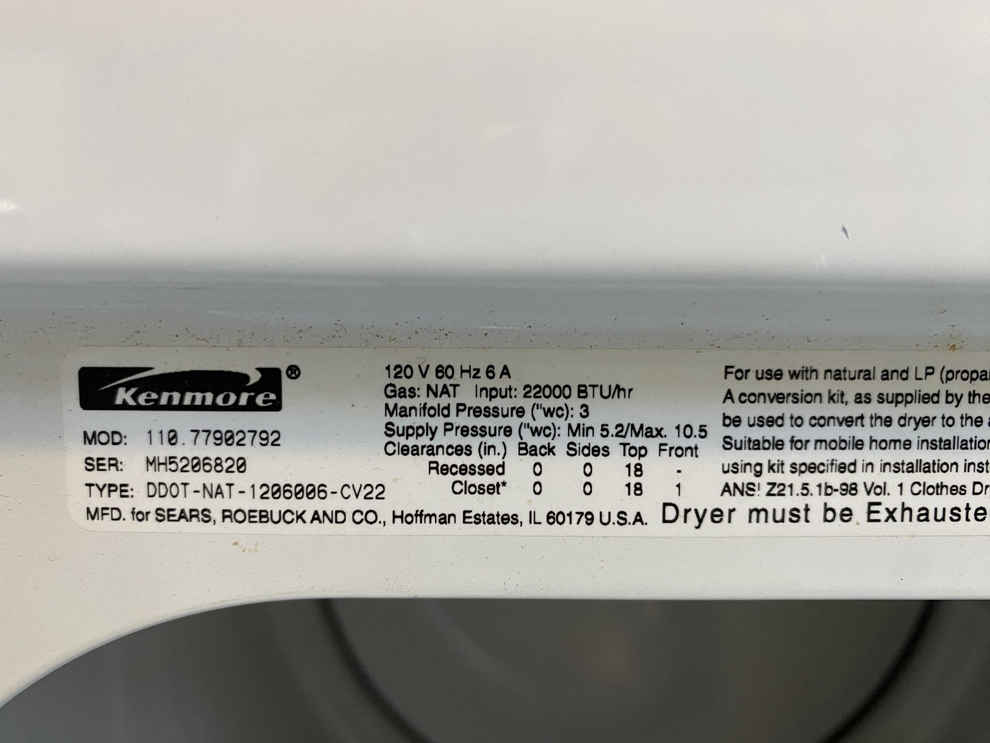 Kenmore Dryer 90 Series TRP