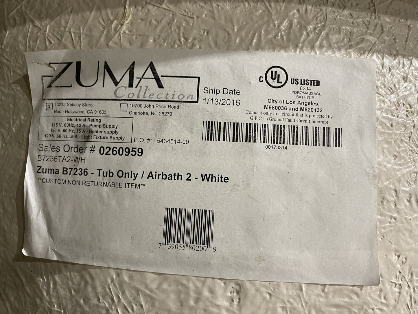 Zuma Collection Bathtub BX8