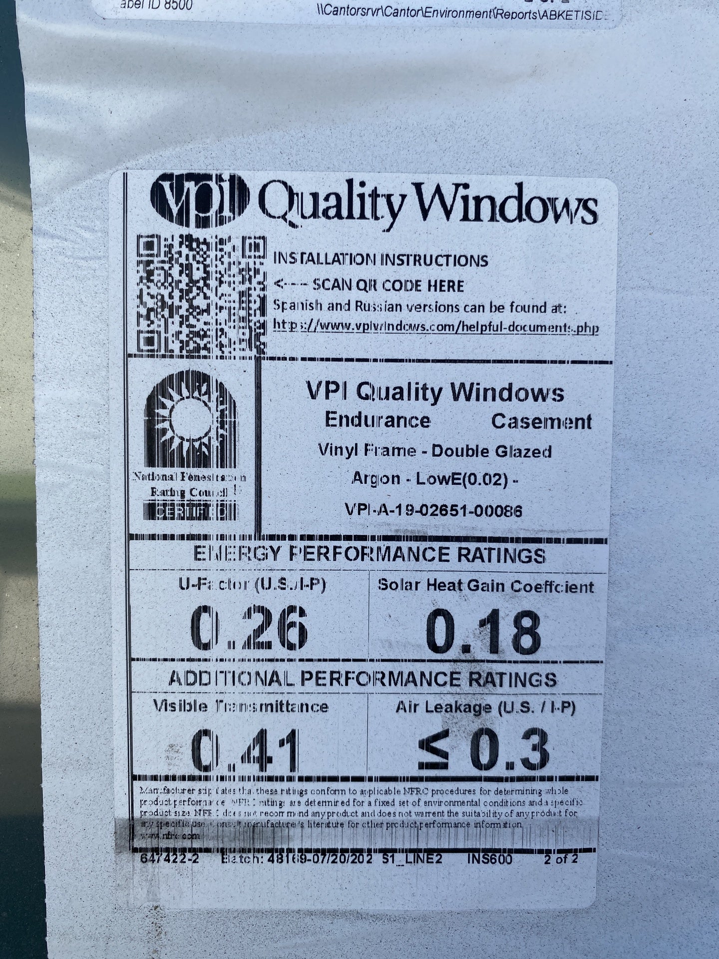 VPI Quality Window New TRP