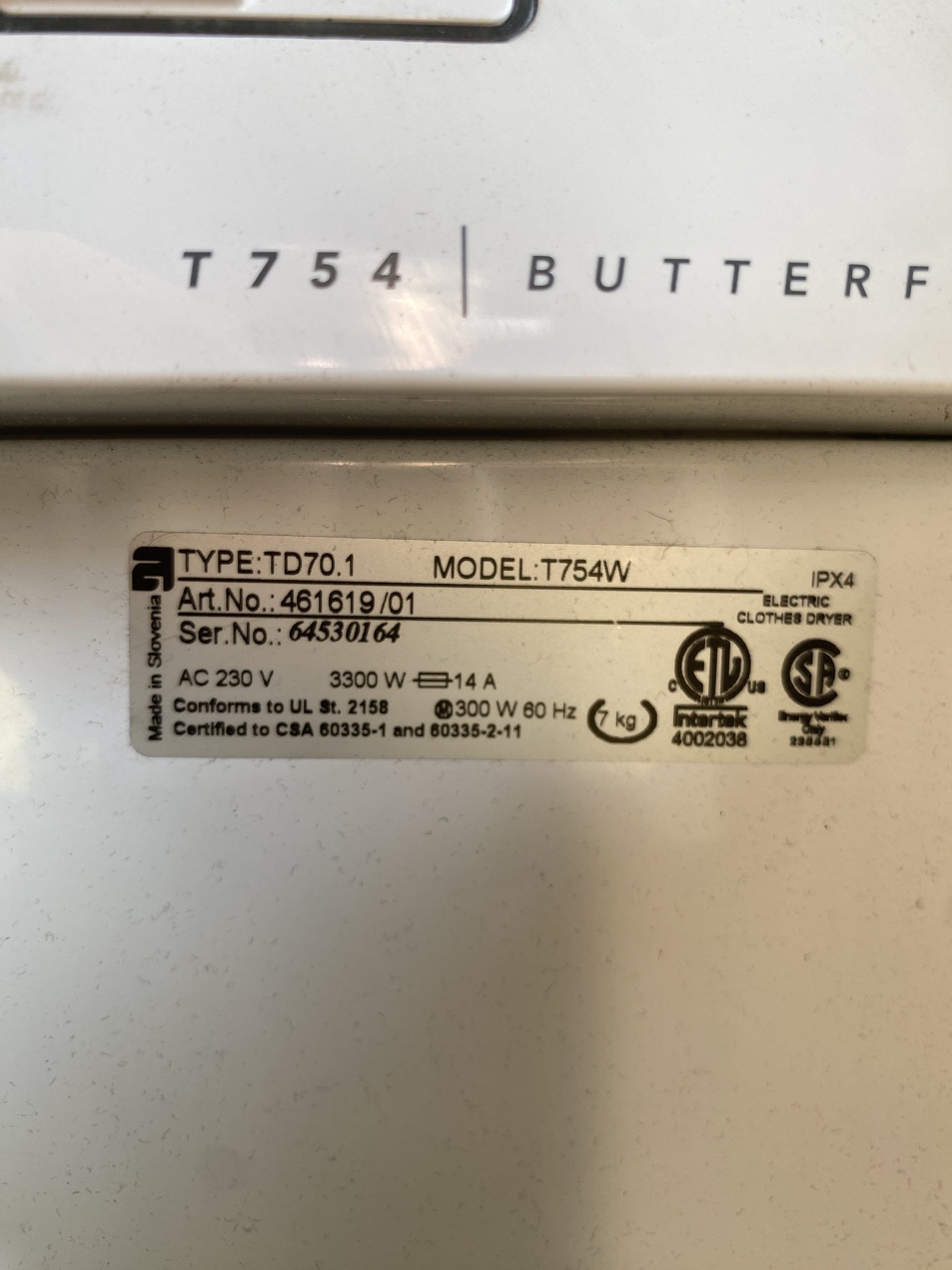 Asko T754 Butterfly Chothes Dryer TRP