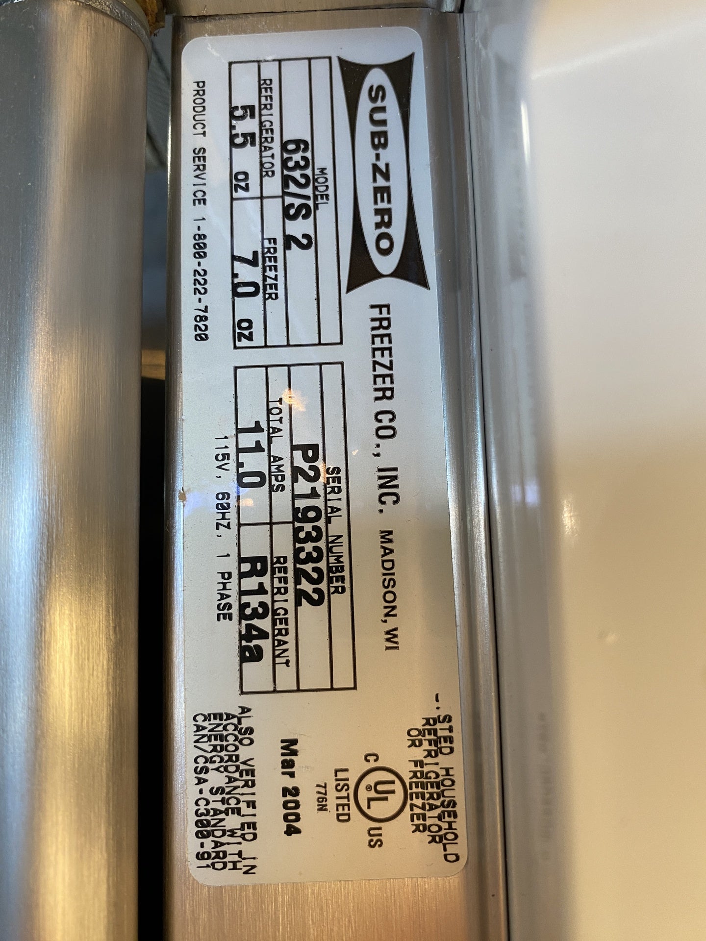 Subzero Refrigerator CE7
