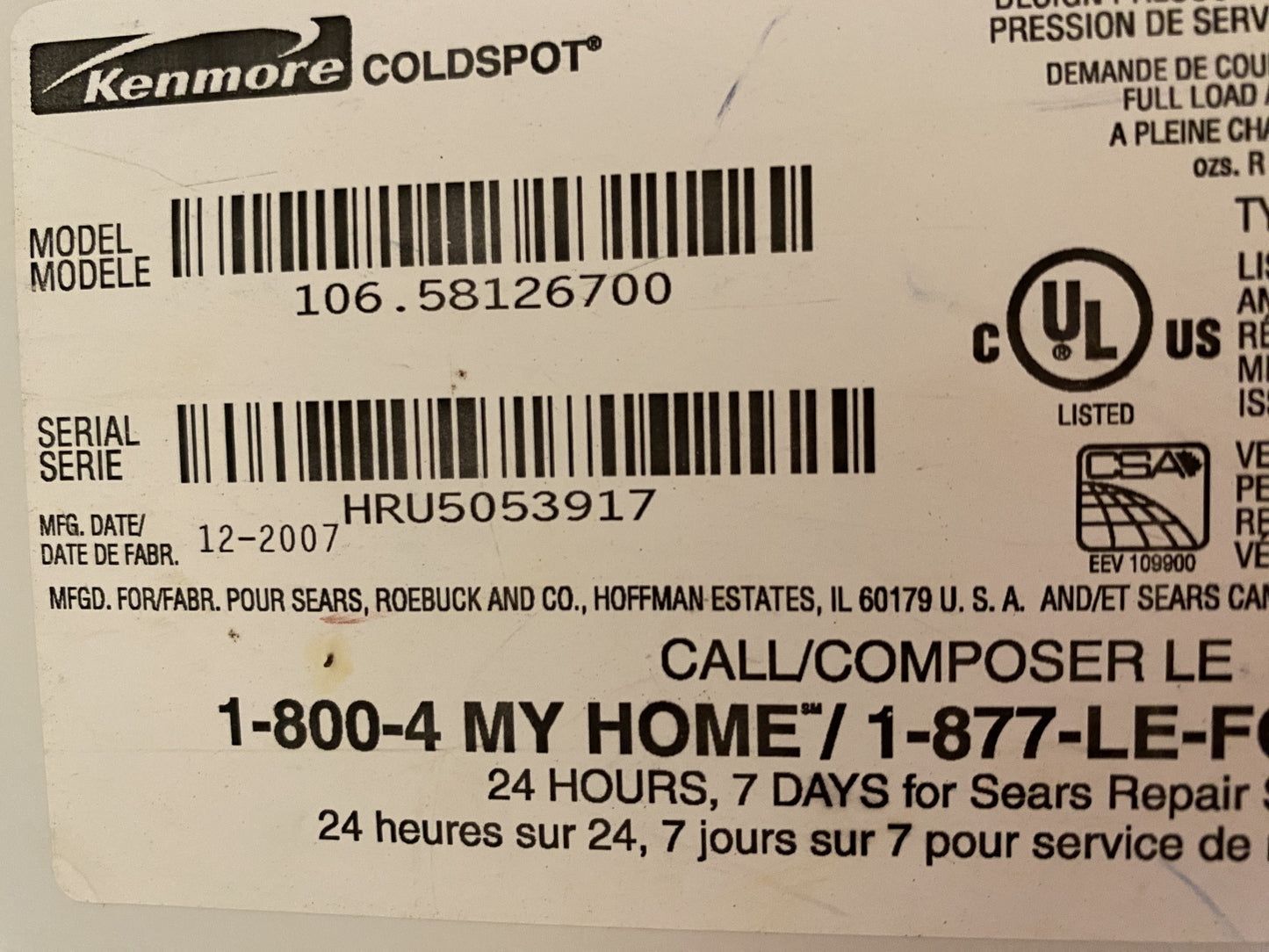 Gray Kenmore Refrigerator CG3