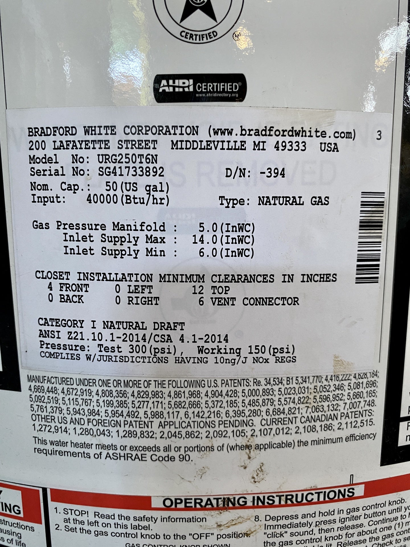 Bradford White ED Water Heater TRP