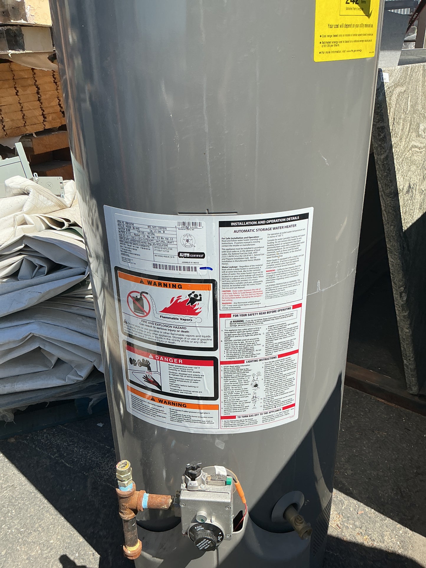 Water heater, Rheem, 19", CY2