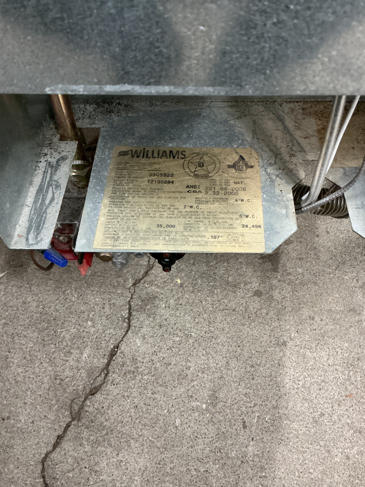 Wall Heater, Williams, Gas, TRP