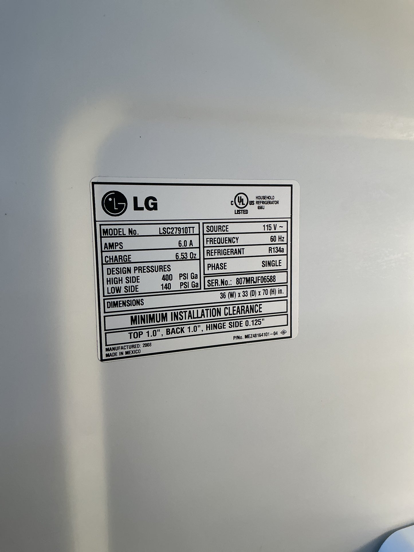 Refrigerator, LG, CX7