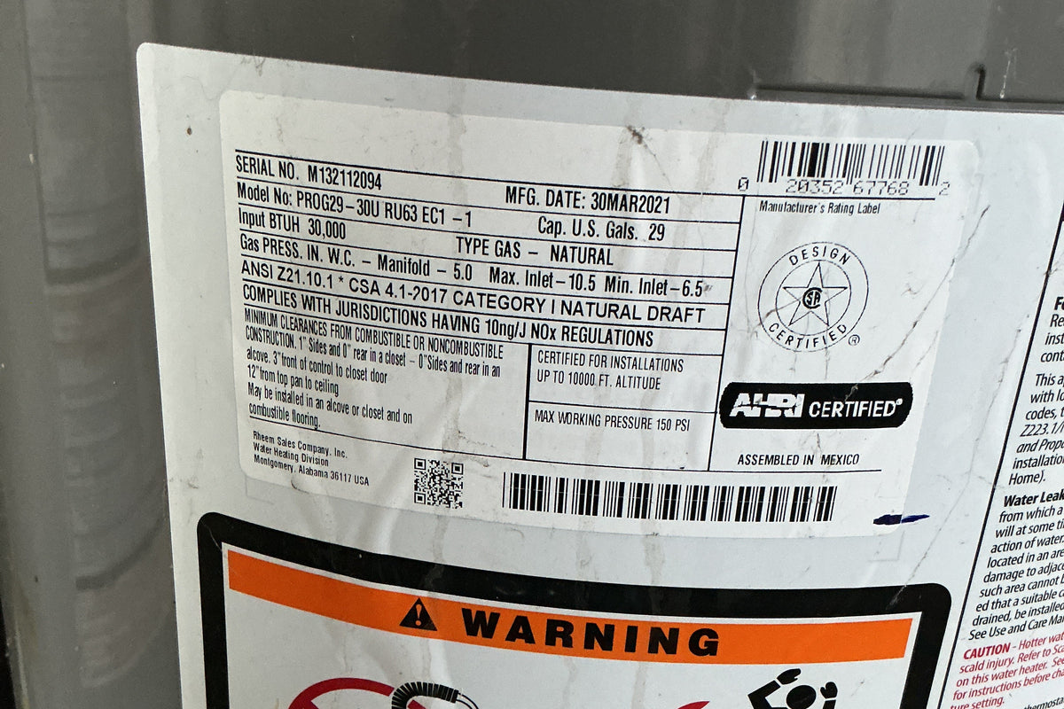 Water Heater, gas, PA