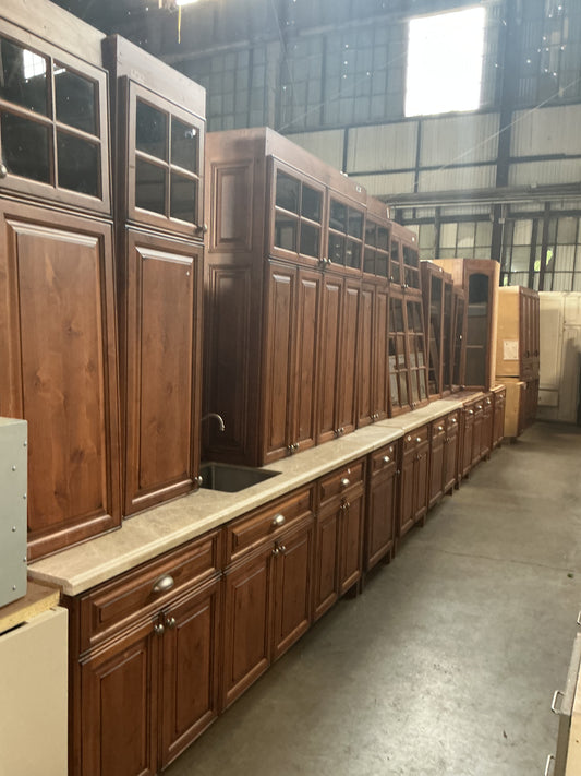 Kitchen cabinet set, brown, stone top, 18 pieces, CX9