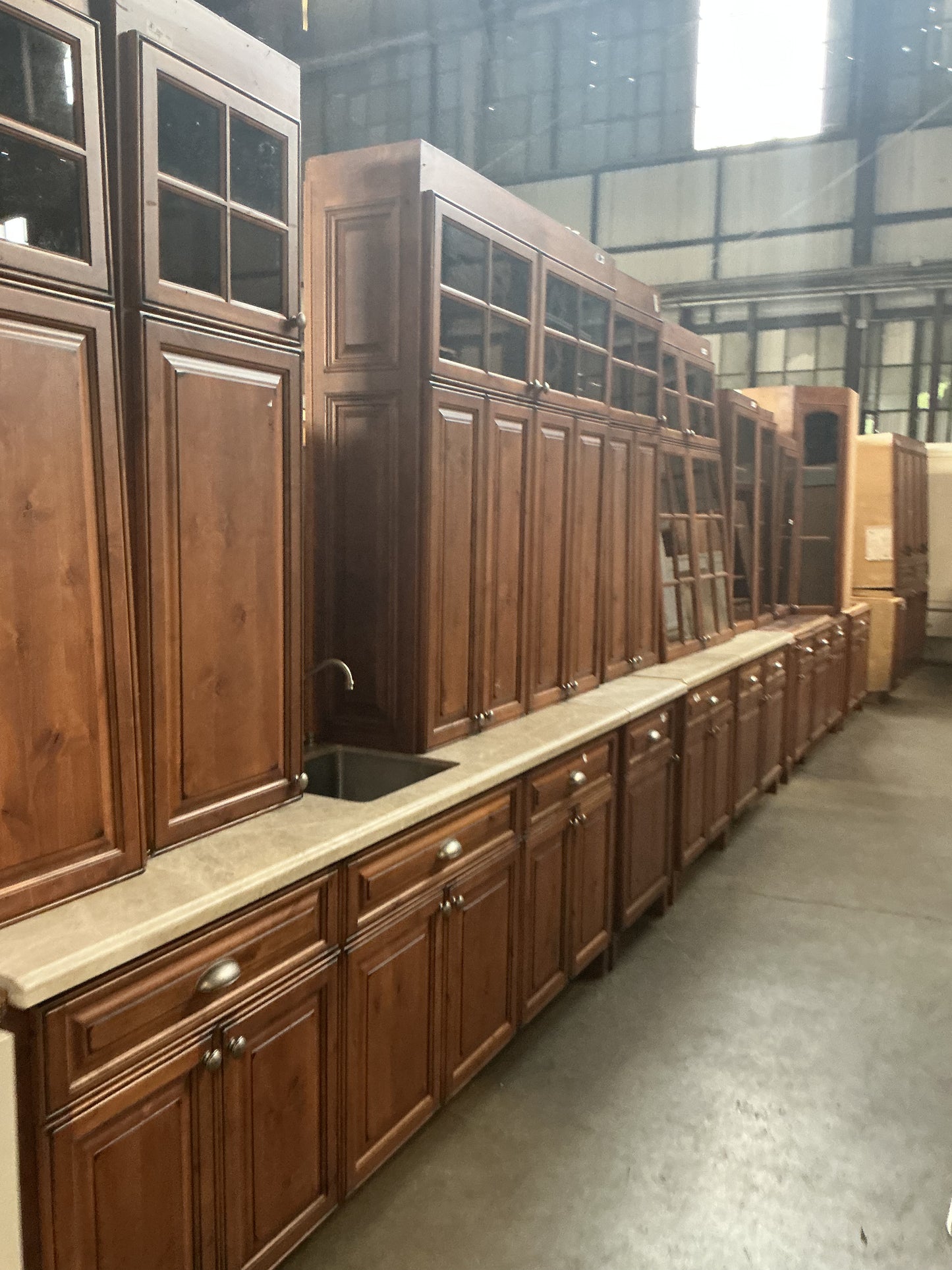 Kitchen cabinet set, brown, stone top, 18 pieces, CX9