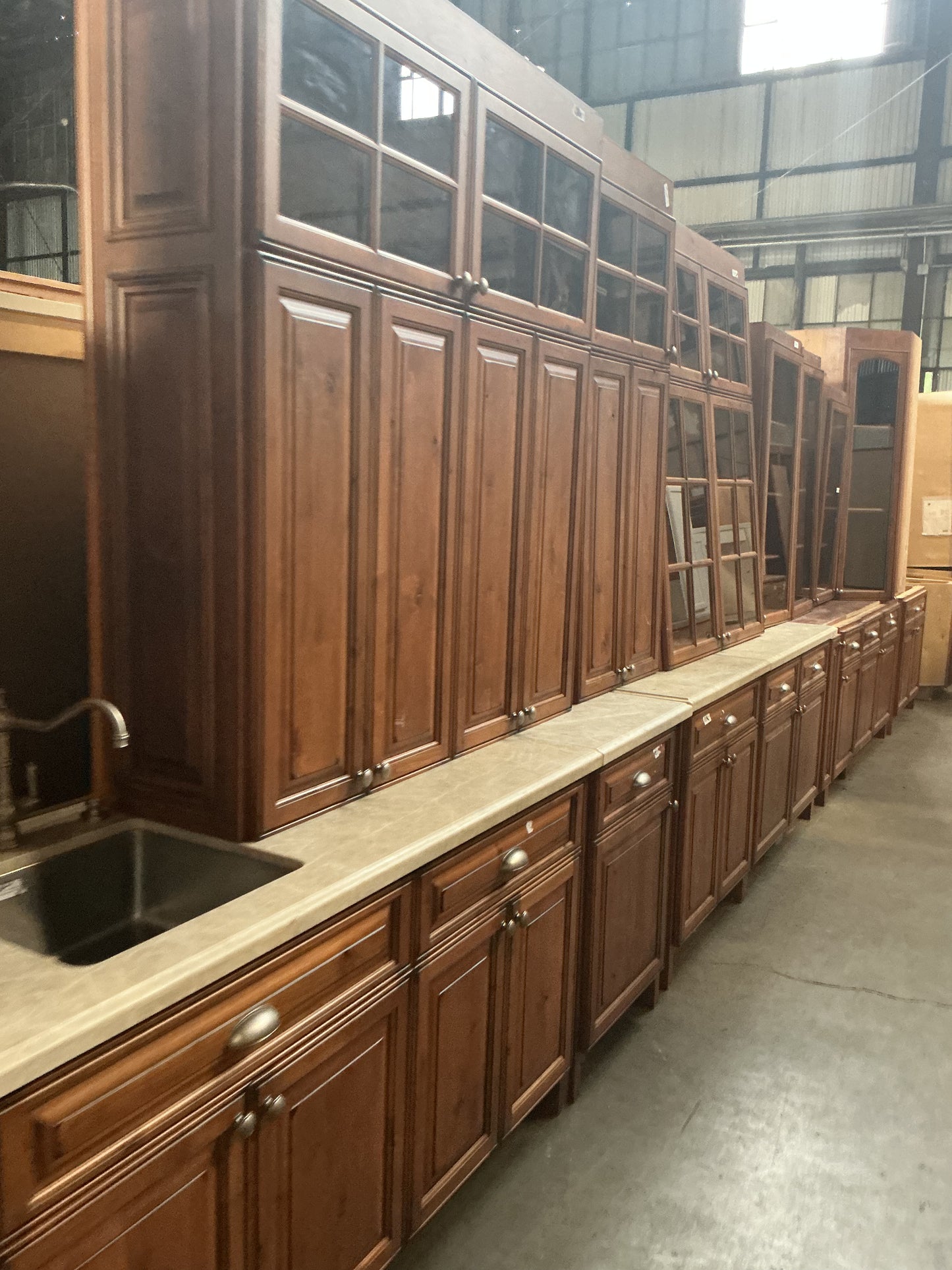 Kitchen cabinet set, brown, stone top, 18 pieces, CX9