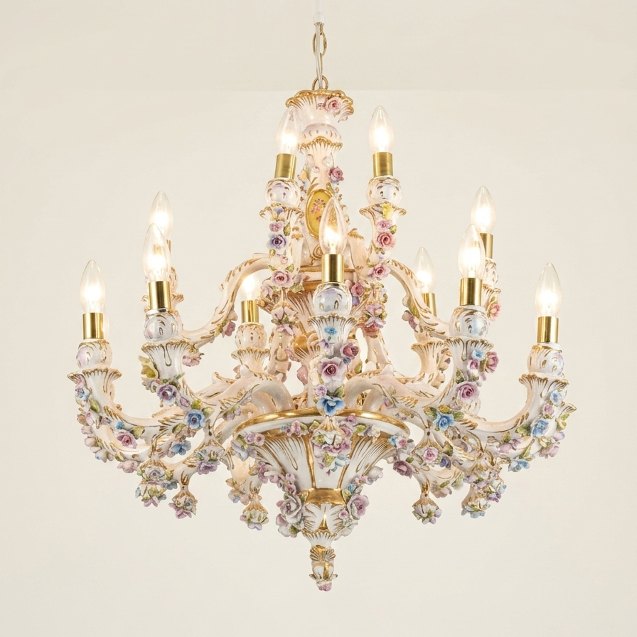 Chandelier, Italian Porcelain, Capodiamonte, TRP