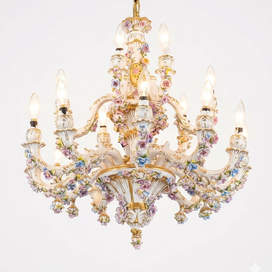 Chandelier, Italian Porcelain, Capodiamonte, TRP